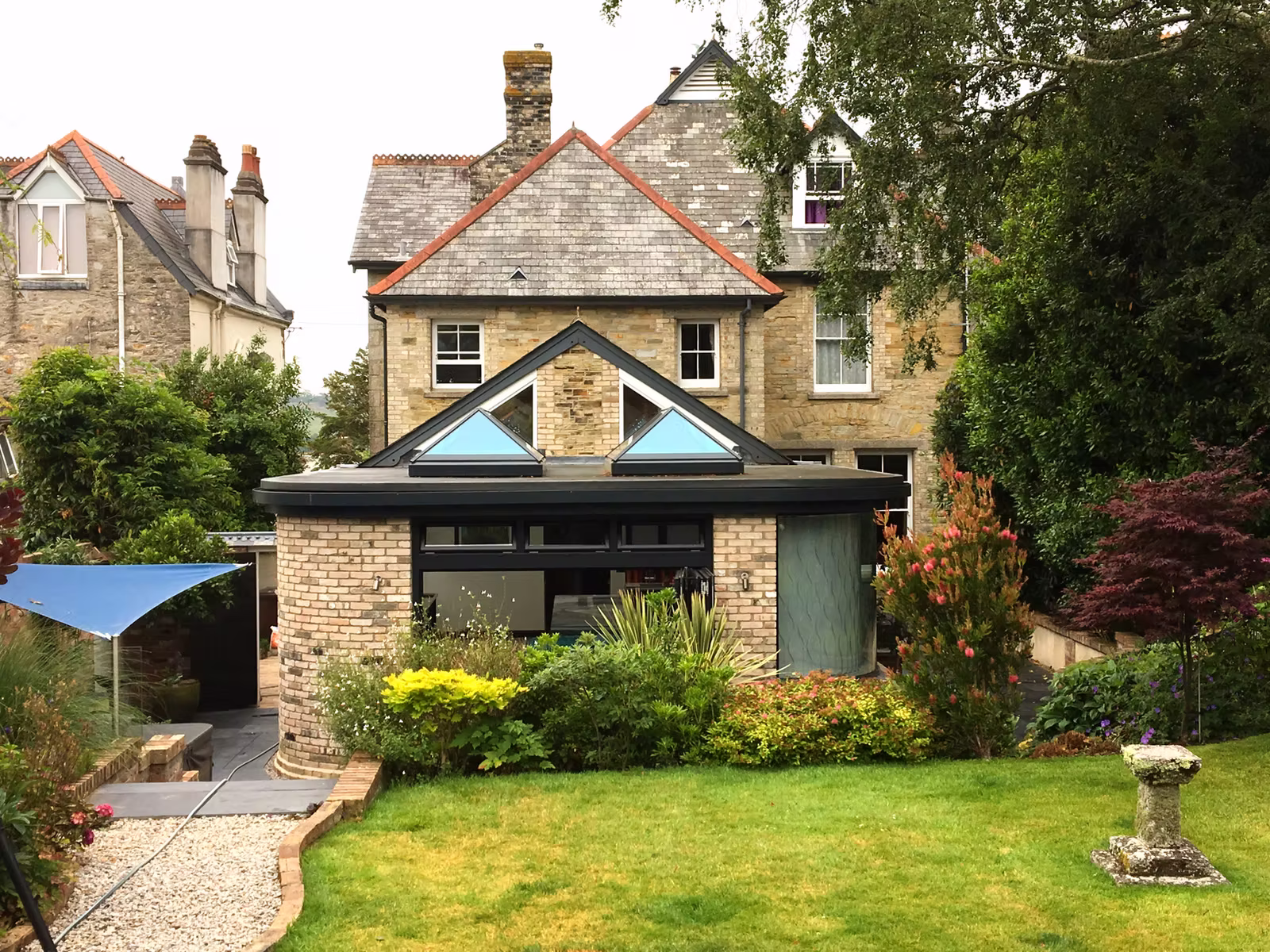 A Cornish house with a completed rear extension and landscaped garden
